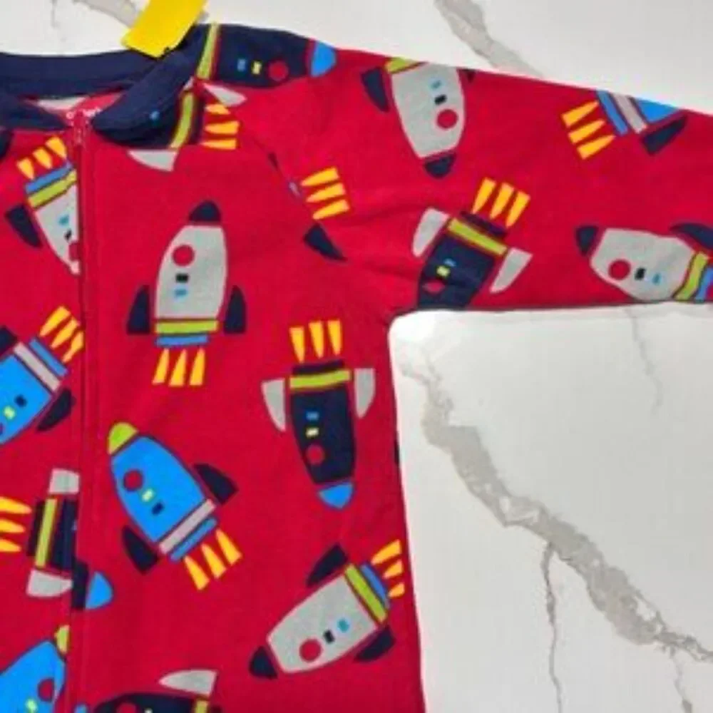 Carter's | Toddler Boys Red Rocket Print Footed Pajamas Fleece Sleeper 2T